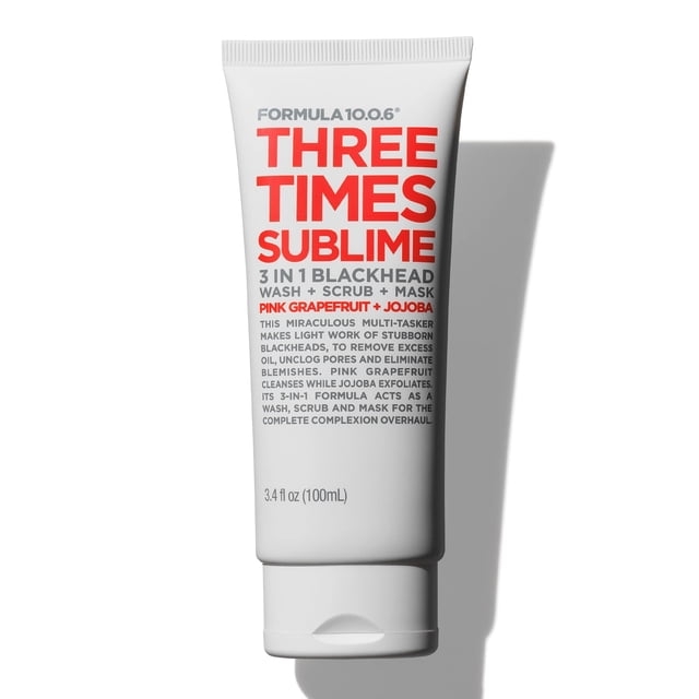 FÓRMULA 10.0.6 Mascarilla facial Three Times Sublime Exfoliante y mascarilla para lavado de puntos negros 3 en 1 3.4 fl oz.