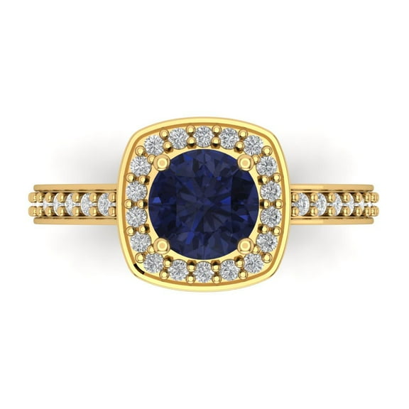 Clara Pucci 14K Yellow Gold 1.33ct BlueSapphire Halo Ring for Women