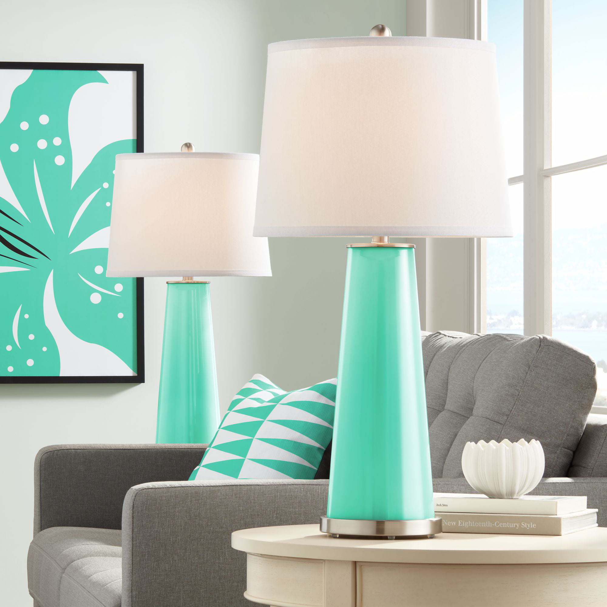 Color Plus Modern Table Lamps Set of 2 Turquoise Glass ...