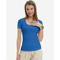thumbnail image 3 of Womens Scoop Neck Ribbed Knit T-Shirts Slim Fitted Short Sleeve Top Summer Basic Shirt, 3 of 7