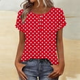 thumbnail image 2 of Tsesme Polka Dot T-Shirt for Women Round Neck Button up Short Sleeve T-Shirt 2026 Summer Comfy Casual Basic Tee,Red,L, 2 of 8