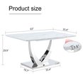thumbnail image 3 of Sudica Modern Dining Table with White Marble Patterned Tabletop, 63" Large Dining Room Table with Silver U shape Base for Kitchen, 3 of 9