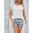 thumbnail image 3 of Deago Women's Summer Tops Casual V Neck T Shirts Pleated Short Sleeve Shirts Loose Fit Flowy (White, S), 3 of 7