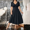 thumbnail image 2 of VBVC Women's Scalloped V Neck Lace Short Sleeve Midi Dress , Ladies' Fit and Flare Casual Dress , Elegant A Line Party Dress For Women,Black,S-5XL, 2 of 10