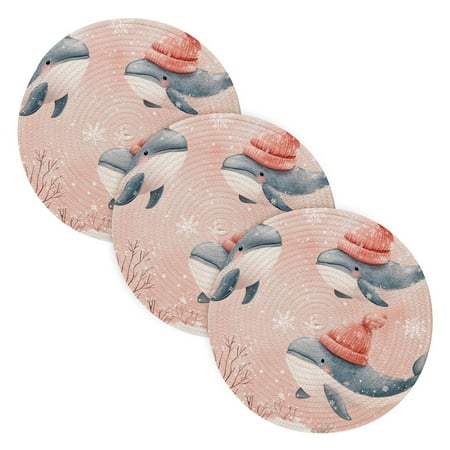 

BZSMCE Mats for Pots Pans Place Cute Blue Whale in Snow Simple Style Pattern Pot Mats