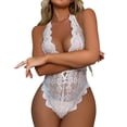 thumbnail image 1 of Body de encaje con cuello halter y espalda descubierta, mono de encaje de una pieza ajustado sin mangas de Color puro para mujer, 1 of 6