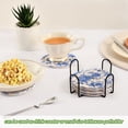 thumbnail image 6 of Haosy Set of 6 Drink Woven Coaster with Holder Heat Resistant Non-Slip Bar Coasters 4 Inches Blue White Porcelain with Roses, 6 of 7