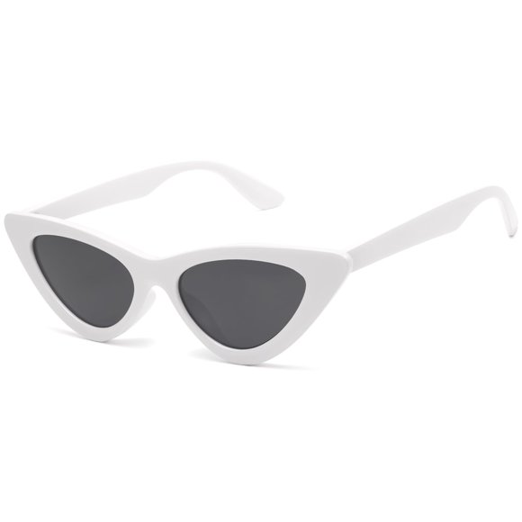 Gafas de sol IOHLNG Retro Vintage de Ojo de Gato con Montura Blanca y Lente Gris