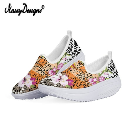 

Summer Mesh Wedges Flats Leopard With Flower Ladies Casual Heightrease Shoes Slip On Platform Swing Shoes 2024