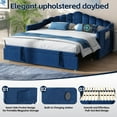 thumbnail image 3 of Bellemave Upholstered Daybed with Pop Up Trundle,Twin to King Extendable Bed with USB & Type-C Charging Port, Velvet Sofa Bed Frame with 2 Side Pockets for Bedroom, Living Room, Guest Room (Blue), 3 of 8