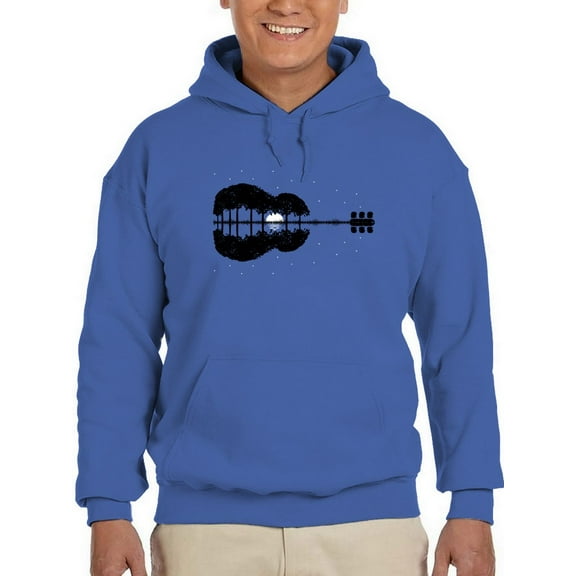 Smartprints Mens Graphic Hoodie Royal - Lake Reflecting Shape Of Guitar Cotton Blend Classic Fit