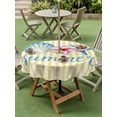 thumbnail image 4 of Outdoor Tablecloth with Umbrella Hole for Patio/Picnic/Party/Camping, Starfish Shell Coastal Waterproof Table Cloth Round Cover Washable, Summer Nautical Yellow Striped Farmhouse (Dia 54"), 4 of 8