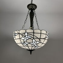 Tiffany Pendant Lights Ceiling Light White Stained Glass Flowers LED Bulbs Included for Dining Room Living Room Bedroom 16"W*16"D*60" H