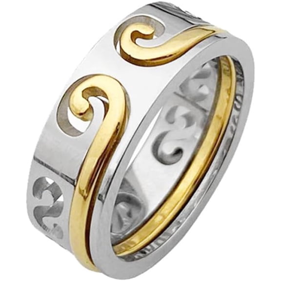 BQF Men's Cloud Swirl Golden Hoop Amulet Ring, Stainless Steel Modern Statement Band, Smooth Side Edge Design, Party Concert Everyday Style