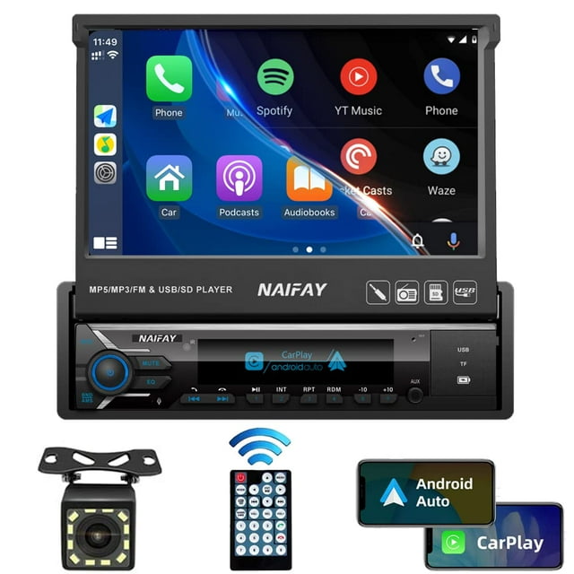 Pantalla táctil estéreo Naifay de un solo DIN con Carplay y Android Auto