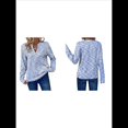 thumbnail image 3 of Blusas de Punto Gofre para Mujer, Camisas de Larga con Cuello en V, Blusas Casuales Elegantes Estilo Henley, Conjuntos de Otoño 2025 Azul XL, 3 of 6