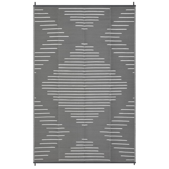 Outdoor Rug Waterproof 8x10 Reversible – Modern Lines Grey White Plastic Straw Patio Mat for Backyard, RV, Balcony, Camping | Lightweight & Durable Non-Slip Outdoor Carpet – 1 Pack