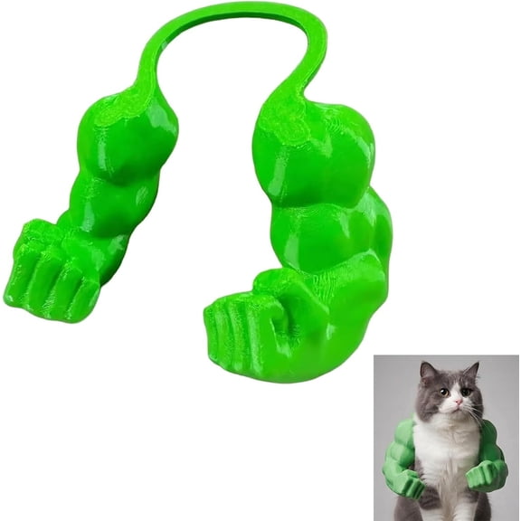 Rongyun Cat Muscle Arms Costume, 3D Printed Funny Pet Shoulder Accessory, Adjustable Lightweight PLA Cat Cosplay Arms for Small Cats & Dogs, Halloween Costume, Birthday Party (Green S)