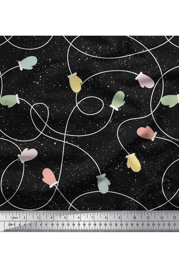 Black Cotton Voile Fabric Gloves Kids Print Fabric by the Yard 42 Inch Wide