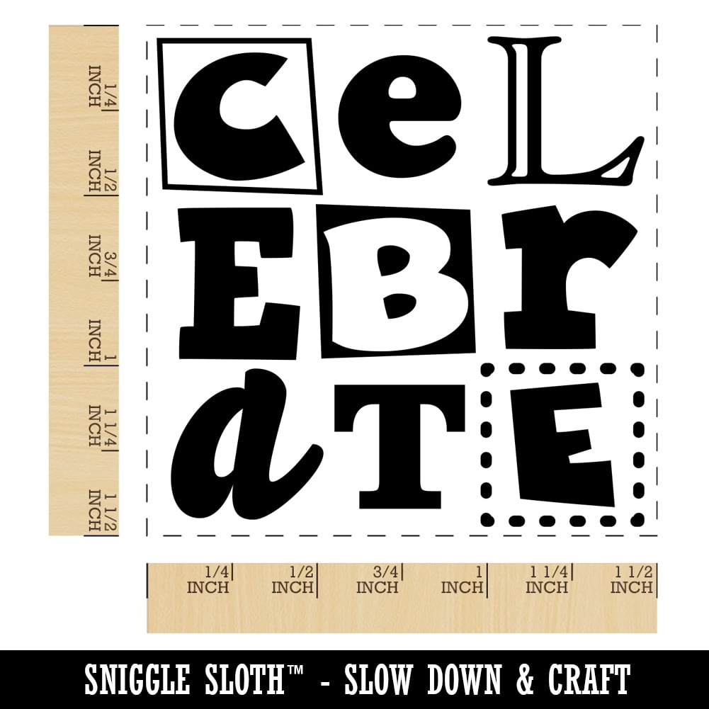 Celebrate Fun Text Self-Inking Rubber Stamp Ink Stamper - Red Ink - Large 1-1/2 Inch