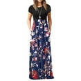thumbnail image 2 of QIPOPIQ Robe Maxi Élégante pour Femme à Manches Courtes Tendance à Col Rond Robes Décontractées Robe d'Été Ample Robe à Imprimé Floral Jupe Longue Offres 2023, 2 of 5