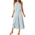 thumbnail image 1 of Conjunto de dos piezas para mujer: camiseta sin mangas y pantalones anchos, traje informal, poliéster y spandex, para verano/aire libre/fiestas, 1 of 4