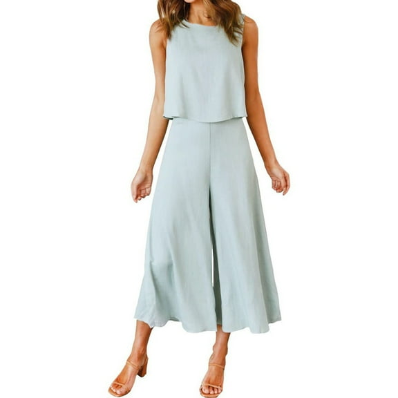 Women Summer Sleeveless Tank O Neck Top Short Button Top Wide Leg Pants Pocket Two Piece Suit Clueless Jumpsuit Suit for Petite Women Womens Tuxedo Suit Set Women Petite Suits Pant Suit Women Dressy