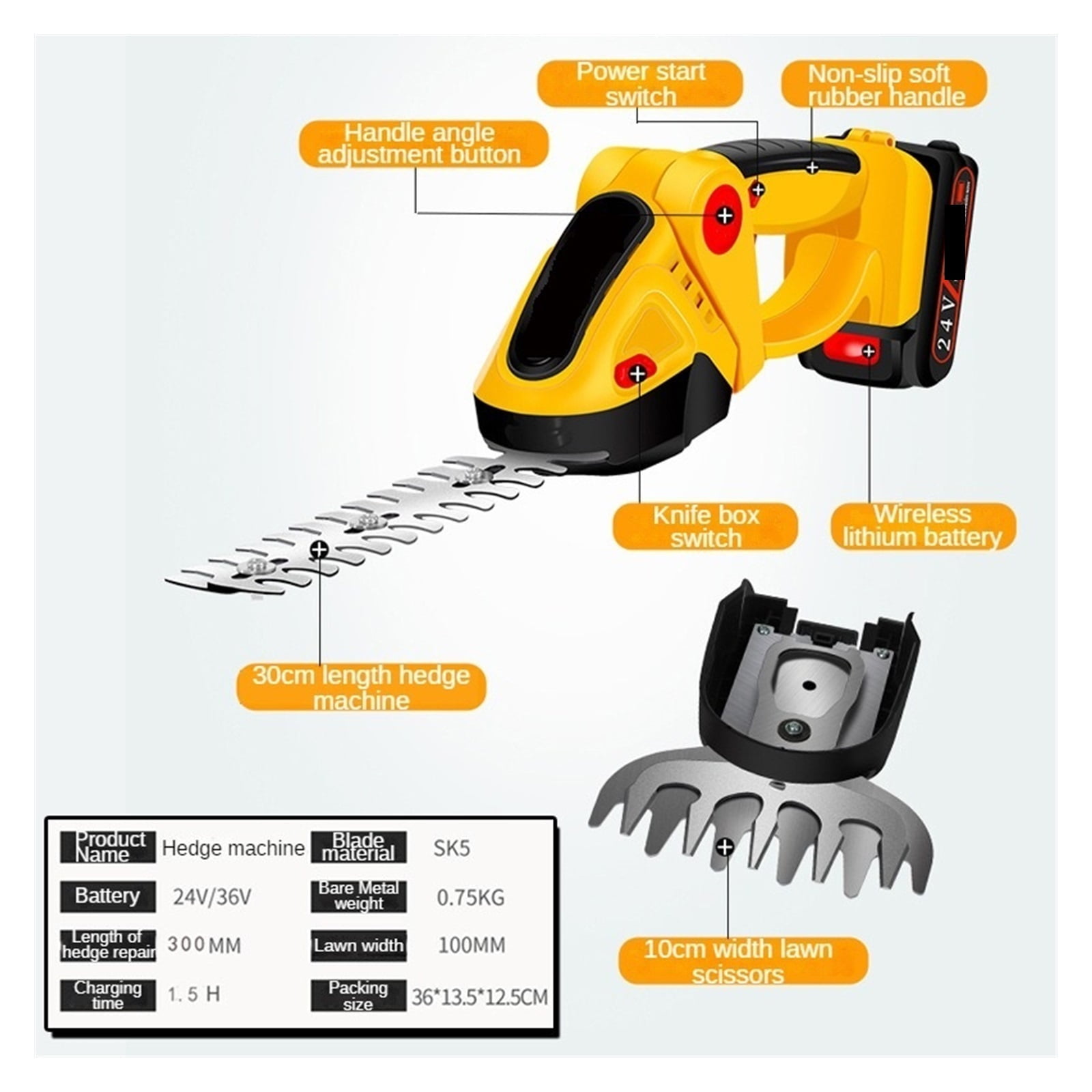 Garden Tools Electric Pruning, Grass Cutting Fence Cutting Rechargeable Pruning Green Belt Gardening Single Handed Hedge Trimmer ,2 IN 1 Trimmer & Edger
