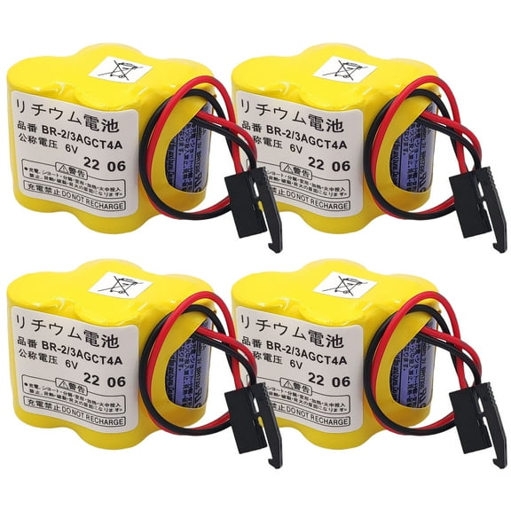 【4-Pack】6V 4400mAh BR-2/3AGCT4A Replacement Battery for FANUC A98L-0031-0025 / A06B-6114-K504 CNC System with Black Plug