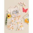 thumbnail image 2 of Bagilaanoe 3pcs Newborn Baby Girl Pants Set Short Sleeve Romper Tops + Flower Flare Trousers + Headband 3M 6M 12M 18M Infant Casual Clothes, 2 of 8