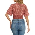 thumbnail image 3 of INSPIRAR CHIC Blusas Cortas de Manga Corta con Cuello en V de Verano con Estampado Floral M Burgundy, 3 of 6