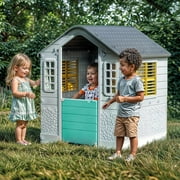 Dolu: Playhouse - White, Green, Yellow - Indoor & Outdoor Toy, Pretend Play, Sliding Shutters, Pet Gate, Waterproof Plastic, Toddler & Kids Ages 2+