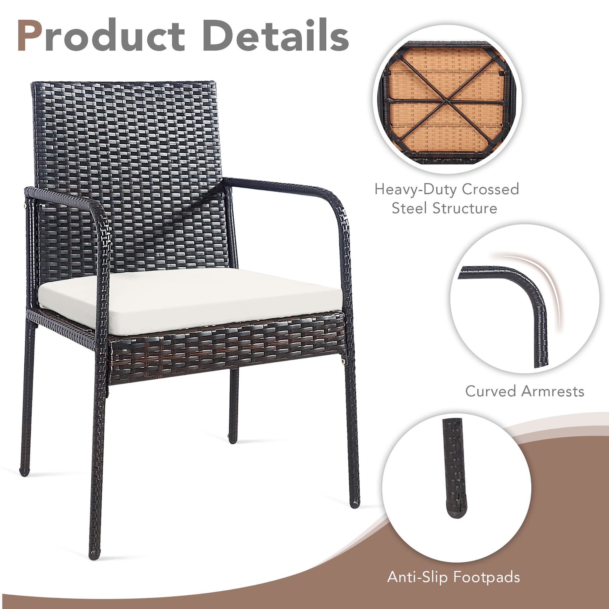 Gymax Set of 4 Rattan Wicker Dining Chairs Patio Outdoor w/ Cushion Armrest