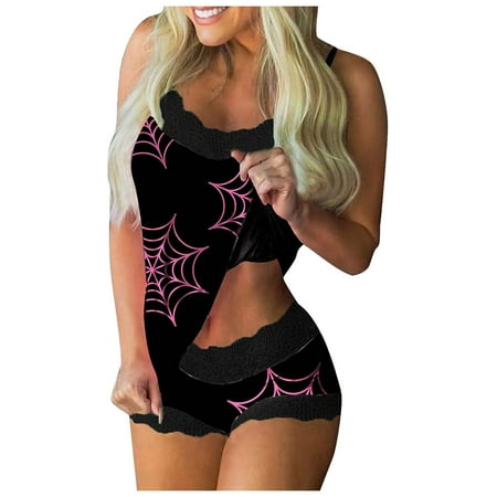

HSMQHJWE Rompers With Open Legs Hang Neck Net Yarn Splicing Wide Leg Jumpsuit Sleepwear Women Lingerie Lace Cami Print Pajamas Set Sleeveless Shorts Women Suits & Sets Wedding Pants Suits F