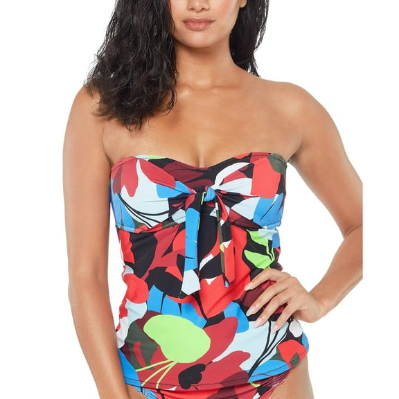 Bar III MULTI Knot-Front Bandeau Tankini Swim Top, US Medium