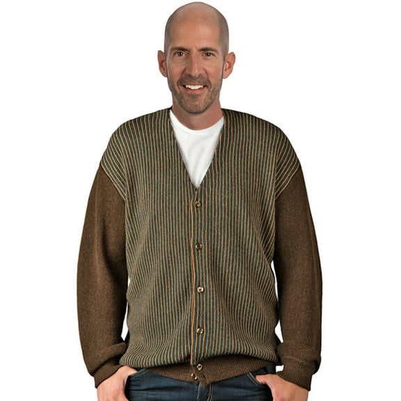 Inca Fashions - Men’s Pin-Striped Alpaca Button Down Cardigan – 100% Pure Alpaca Wool – Classic V-Neck Sweater with Ribbed Trim – Warm, Breathable, Lightweight
