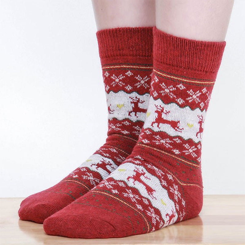 Women Girls Cartoon Cotton Soft Ankle Socks Warm Winter Deer Wool Christmas Gift 