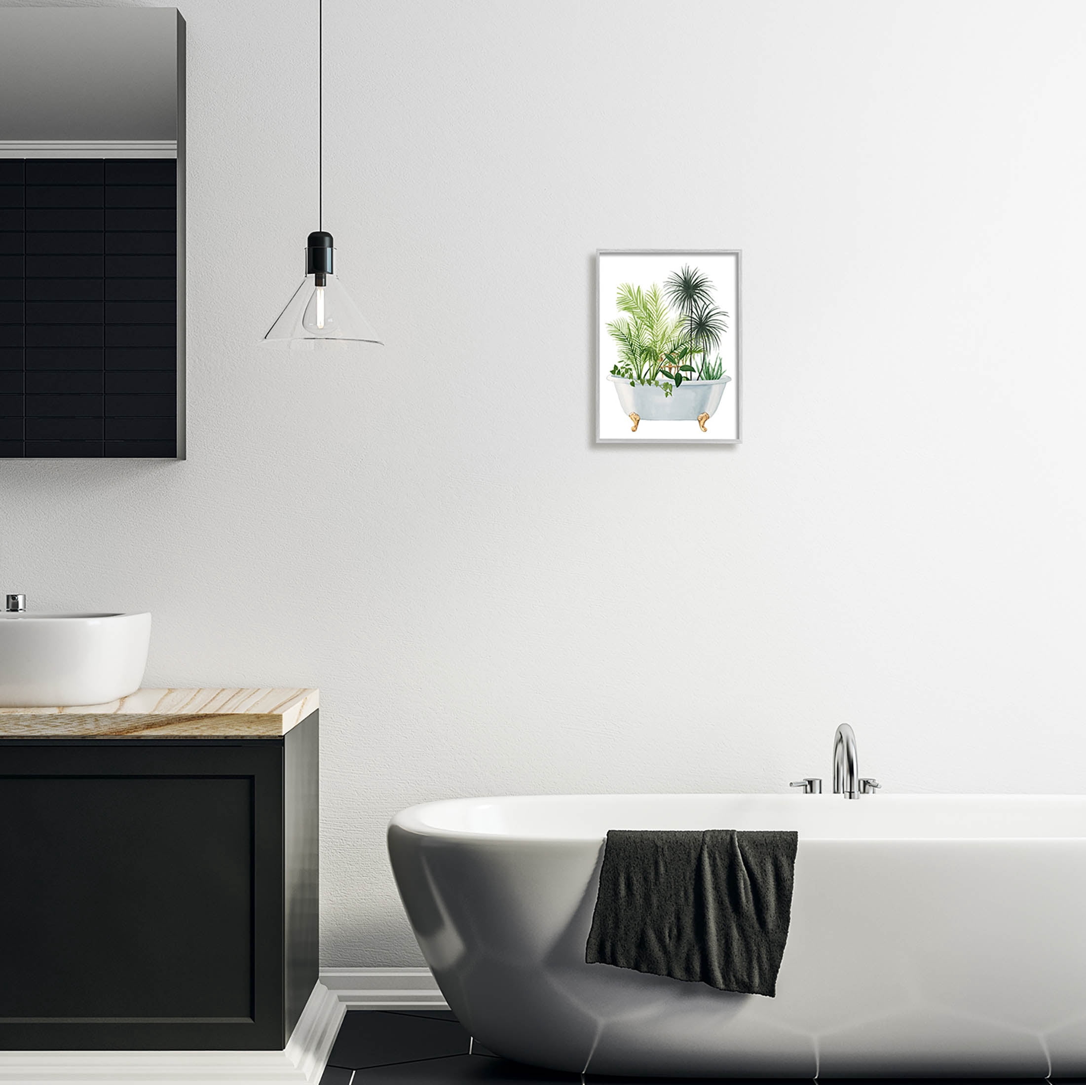 Stupell Industries Mixed Plant Leaves Antique Bathroom Tub Graphic Art Gray Framed Art Print Wall Art, Design by Grace Popp