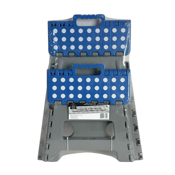 Homeworks Lot de 2 marchepieds pliants en plastique de 28 cm avec poignée de transport et surface antidérapante Couleur - bleu/gris