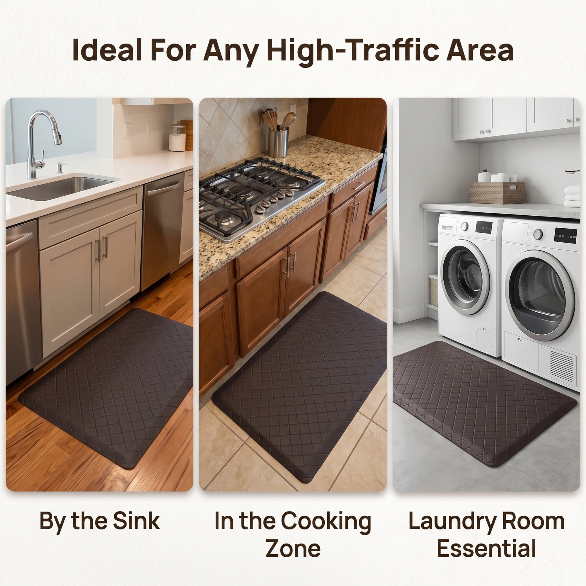 Unique Bargains Geometric Anti-fatigue Waterproof Oil-proof Floor Pads Brown 28" x 17"