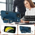 thumbnail image 5 of for iPhone 7 / 8 / SE 2022 & 2020 Wallet Case with Card Holder, Hand Wrist Strap Loop Holder Kickstand, Finger Grip Ring Buckle PU Leather Double Buttons Shockproof Cover, Blue, 5 of 10
