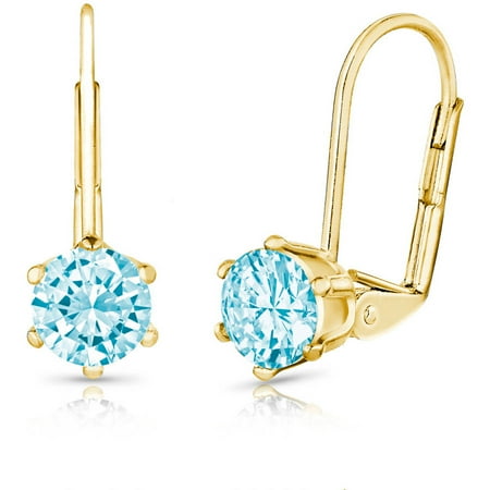 Blue Topaz Leverback Gem Earrings - 2.0 Carat T.G.W. Round Genuine Blue Topaz Gemstone 18kt Yellow Gold-Plated Leverback Earrings