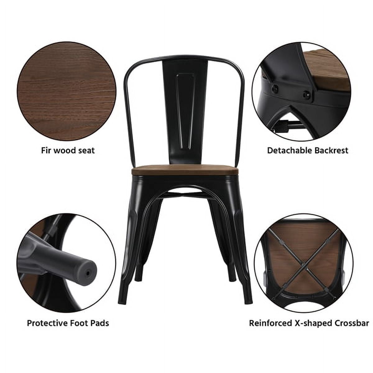 Alden Design Metal Dining Chairs Side Chairs with Wooden Seat, Set of 4, Black