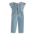 thumbnail image 3 of Toddler Summer Girls Flying Sleeve Jumpsuit Solid Color Jean Denim Zipper Jumpsuit Casual For Girls Clothes Leisure Toddler Daily Wear, 3 of 8