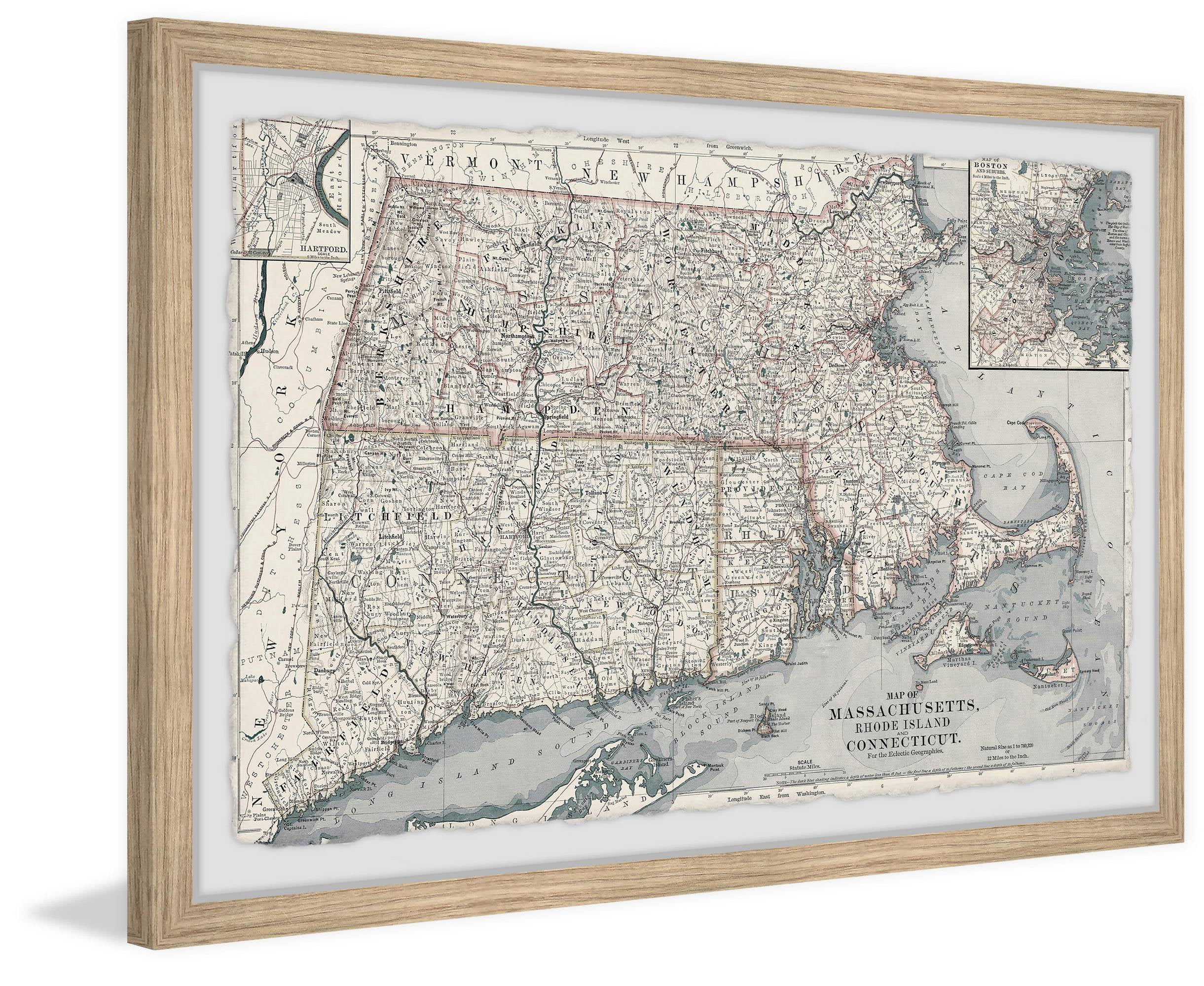 Marmont Hill Old Map of Massachusetts Framed Wall Art