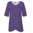 thumbnail image 5 of Yubnlvae Purple Women's Spring Summer V Neck Tie Button Imitation Linen Breathable Loose Front Split Five Quarter Sleeve Top, Xxl, 5 of 5