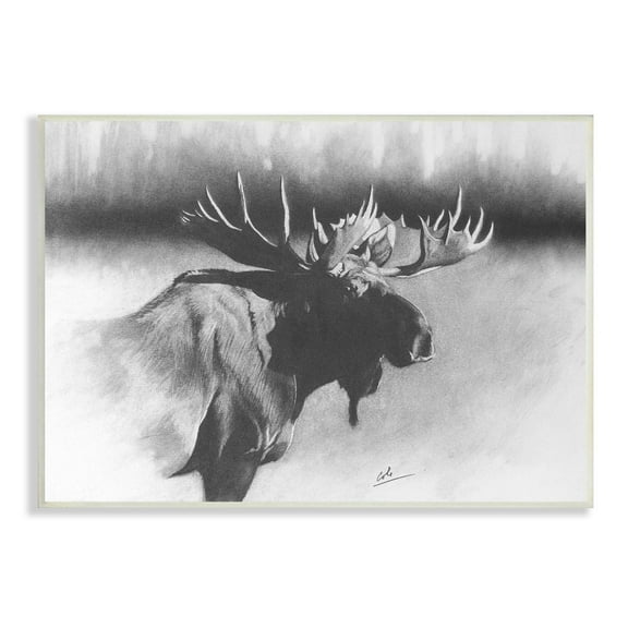 Stupell Industries Moose in Rustic Forest Realistic Pencil Animals & Insects Drawing Unframed Art Print Wall Art, 10 x 15