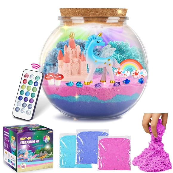 Kit de terrario LAOESE con forma de unicornio para niñas de 4 a 12 años con luz