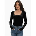 thumbnail image 3 of Womens Square Neck T Shirts Long Sleeve Tops Fitted Tees, 3 of 6
