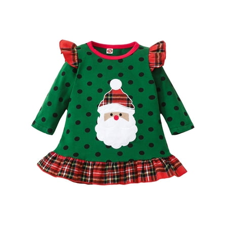 

MIHOLL Baby Girl Christmas Dress Santa Claus Print Black Dot Party Princess Dress